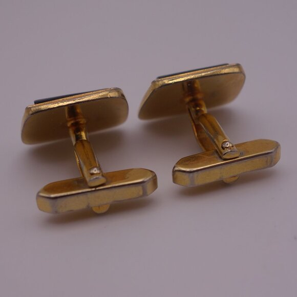 Gold Color Rectangle Cuff Links with Black Stone - Picture 3 of 12